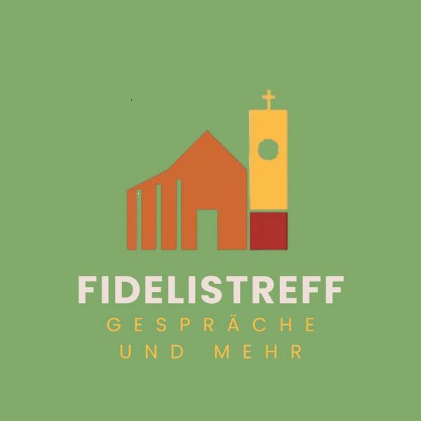 Quelle: Doris Neusch, Herz Jesu Sigmaringen Fideliskirche in Rot und Orangetönen als Logo vor grünem Hintergrund