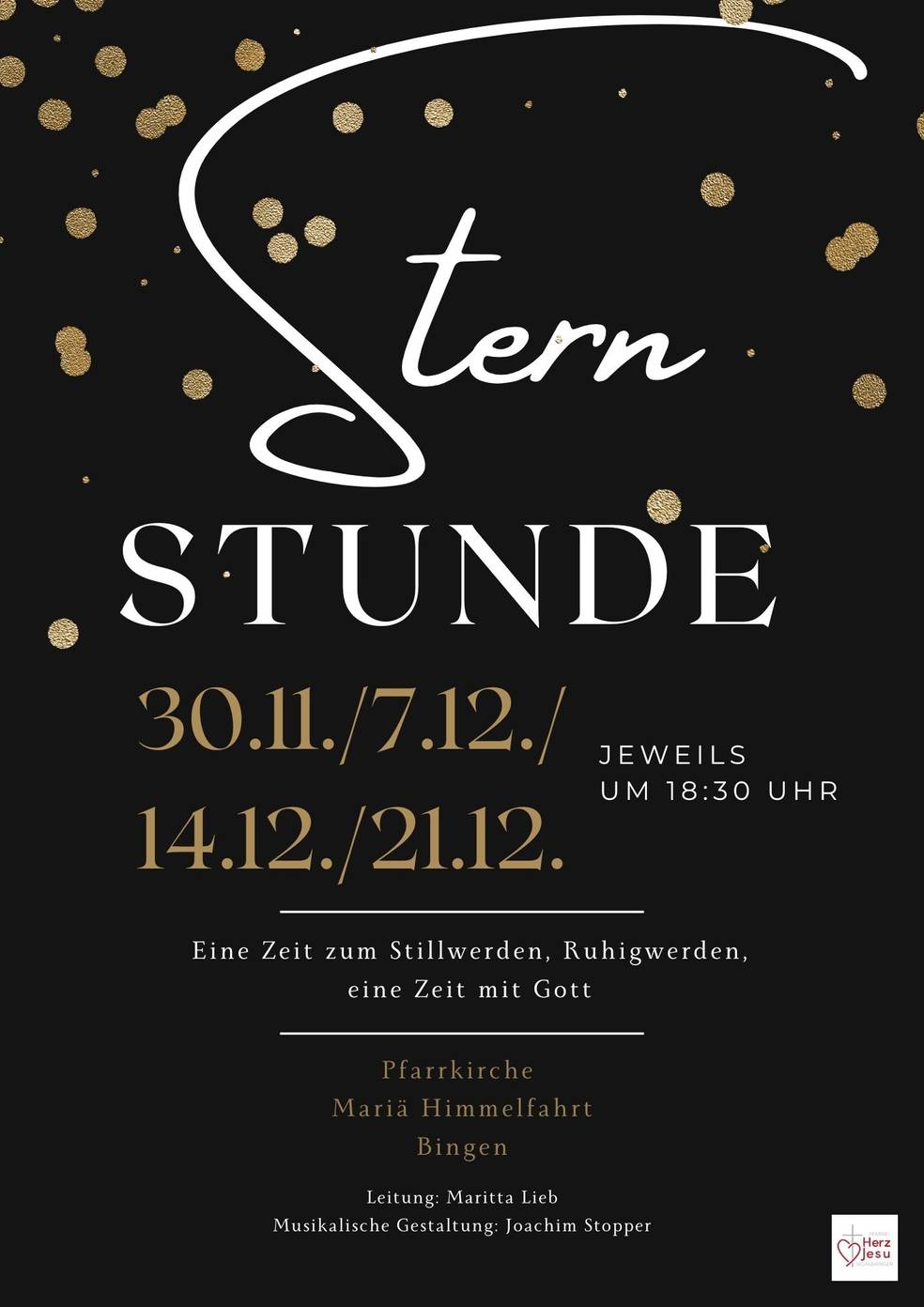 schwarzes Plakat mit den Terminen der Sternstunden-Gottesdienste